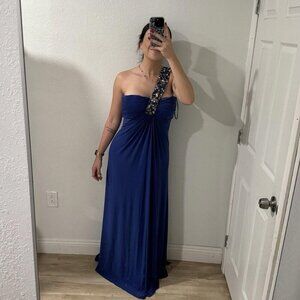 Women’s MIGNON blue Dress Formal Gems Asymmetrical Size 6 Long Maxi‎